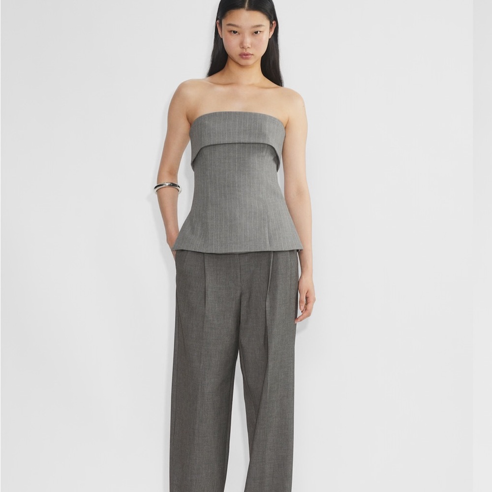 Aritzia Gray Strapless Top with Wide Leg Pants